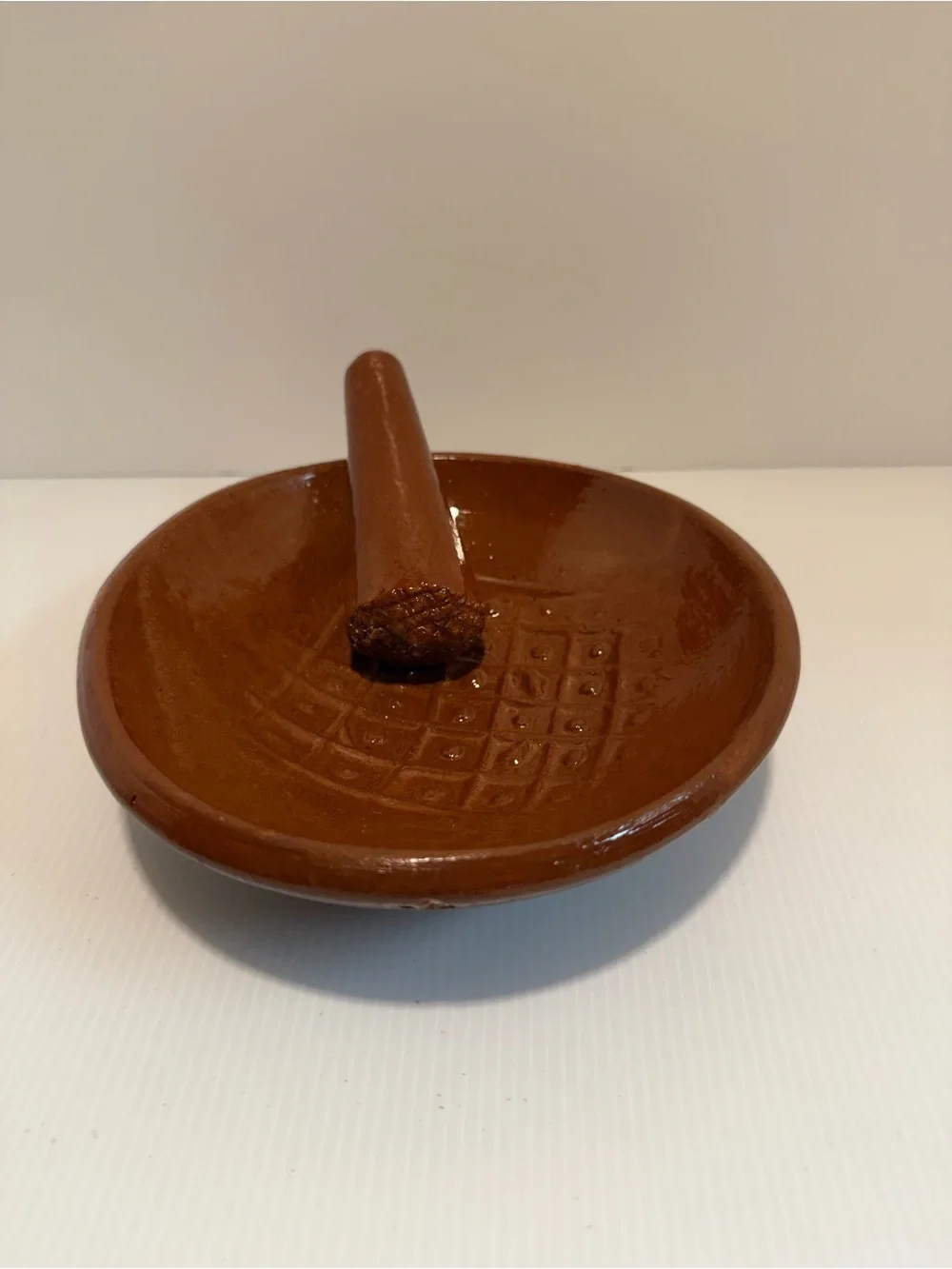 Vintage Mexican Barro Rojo Red Clay Molcajete Mortar & Pestle - Excellent